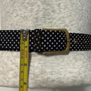 Vintage Navy & white polka dot faux leather belt with gold grommets